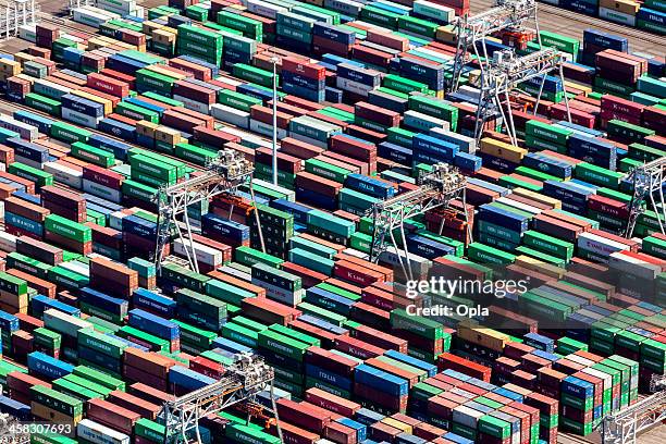 aerial view of the apm container terminal in rotterdam, netherla - rotterdam harbour stock pictures, royalty-free photos & images