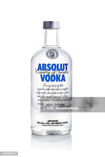 absolut vodka on white background - absolut bottle stock pictures, royalty-free photos & images