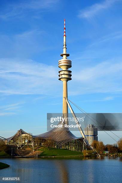 olympic tower, stadium and bmw centre in munich - bmw wiesn stock pictures, royalty-free photos & images