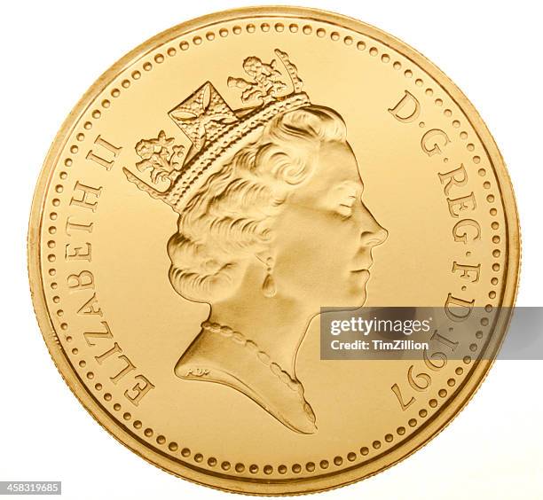 british one pound coin (with clipping path) - british coin stock pictures, royalty-free photos & images