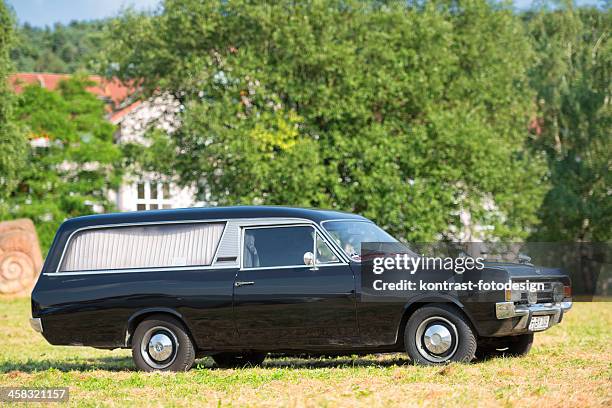 opel rekord c series hearse car - hearse stock pictures, royalty-free photos & images