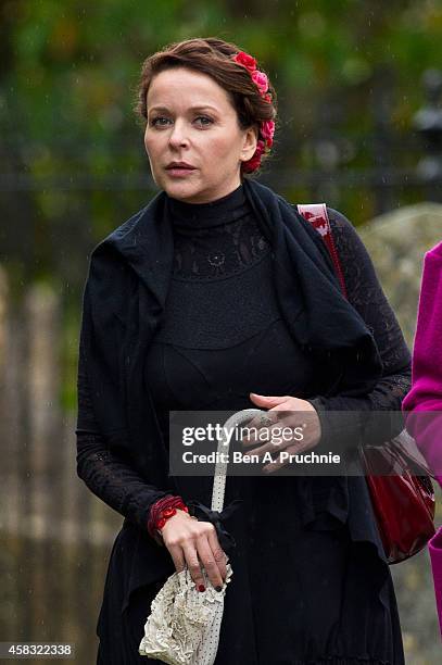 Julia Sawalha attends the funeral of Lynda Bellingham on November 3, 2014 in Crewkerne, England.