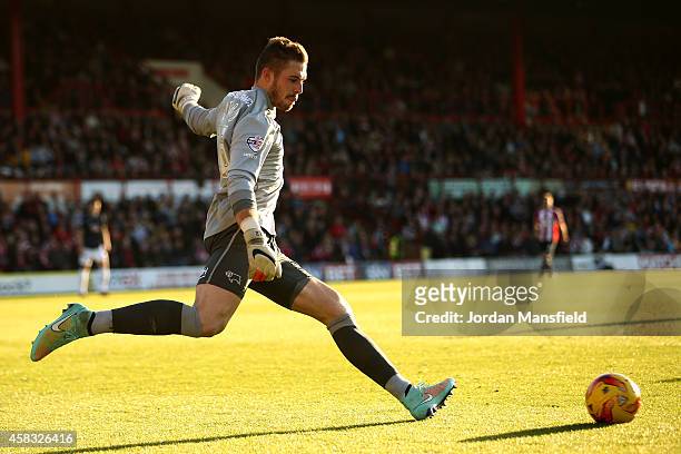 Derby goalkeeper Jack Butland in action during the Sky Bet Championship match between Brentford and Derby County at Griffin Park on November 1, 2014...