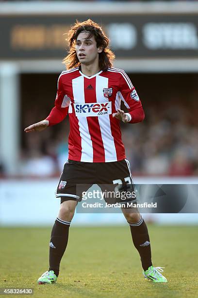 Jota of Brentford in action during the Sky Bet Championship match between Brentford and Derby County at Griffin Park on November 1, 2014 in...