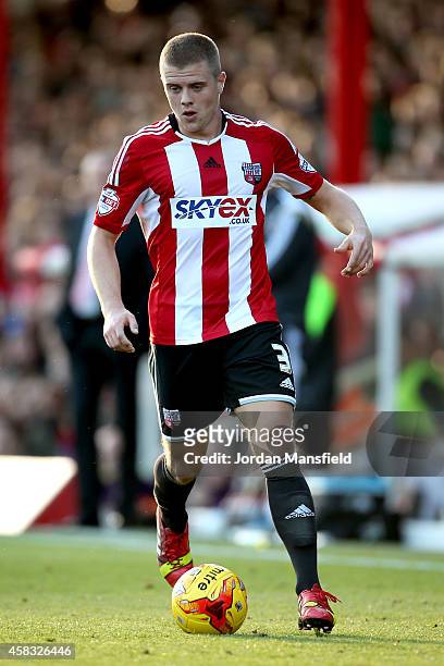 Jake Bidwell of Brentford in action during the Sky Bet Championship match between Brentford and Derby County at Griffin Park on November 1, 2014 in...