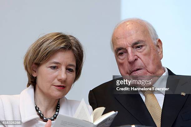 Former German Chancellor Helmut Kohl and his wife Maike Richter-Kohl attend the presentation of his new book: "Aus Sorge Um Europa" at Villa Kennedy...