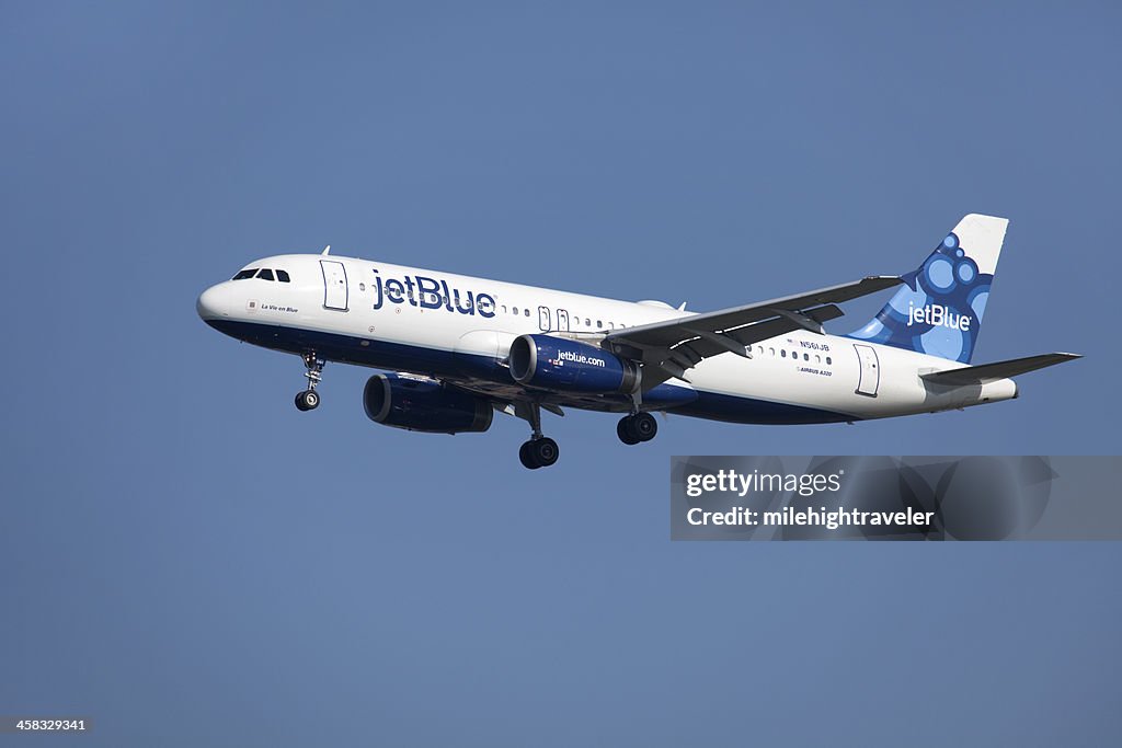 Jet Blue Airbus over Boston