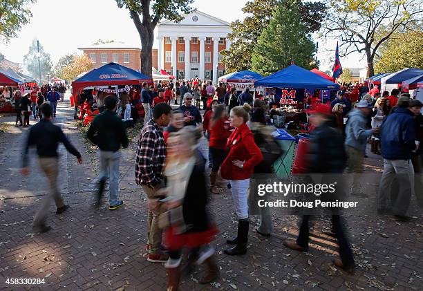 Fans attend pregame parties in The Grove as the Auburn Tigers face the Mississippi Rebels at Vaught-Hemingway Stadium on November 1, 2014 in Oxford,...