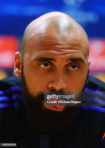 Anthony Vanden Borre looks on during an RSC Anderlecht press conference ahead of the UEFA Champions League match against Arsenal at Emirates Stadium...