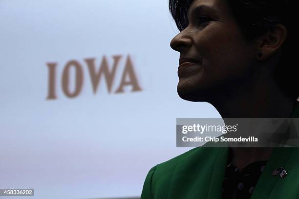 Republican U.S. Senate candidate Joni Ernst rallies supporters at the Newton Manufacturing Company during her 'One More Thing' 24-hour campaign push...