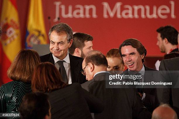 Former Spanish Prime Ministers Jose Luis Rodriguez Zapatero and Jose Maria Aznar attend a ceremony where Colombia's President Juan Manuel Santos...