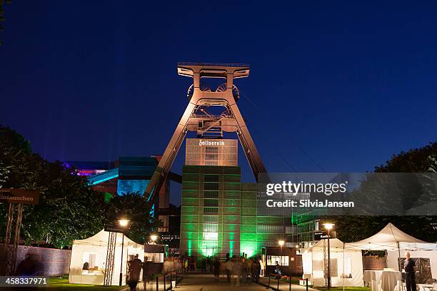 extraschicht at zeche zollverein cultural event shaft tower - pit mine stock pictures, royalty-free photos & images