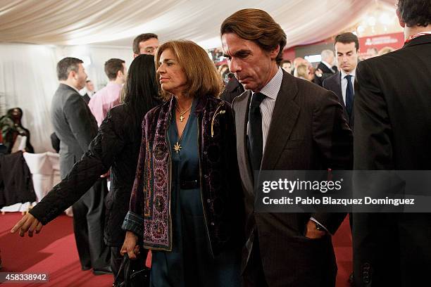 Former Spanish Prime Minister Jose Maria Aznar and his wife Madrid's Mayor Ana Botella attend a ceremony where Colombia's President Juan Manuel...