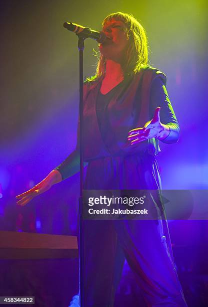 Karin Dreijer Andersson of the Swedish band The Knife performs live during a concert at the Arena on November 3, 2014 in Berlin, Germany.