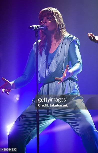 Karin Dreijer Andersson of the Swedish band The Knife performs live during a concert at the Arena on November 3, 2014 in Berlin, Germany.