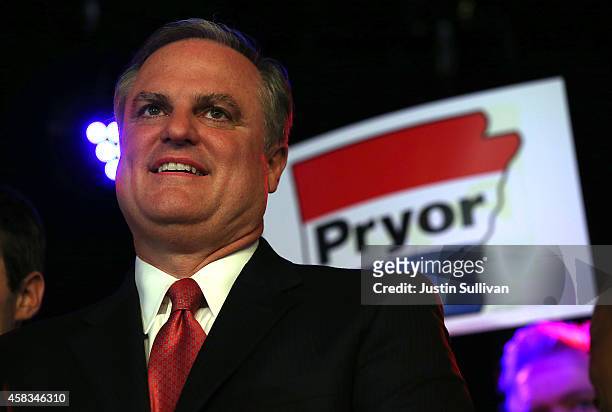 Sen. Mark Pryor speaks to supporters during an election eve supporter rally on November 3, 2014 in Little Rock, Arkansas. With one day to go before...
