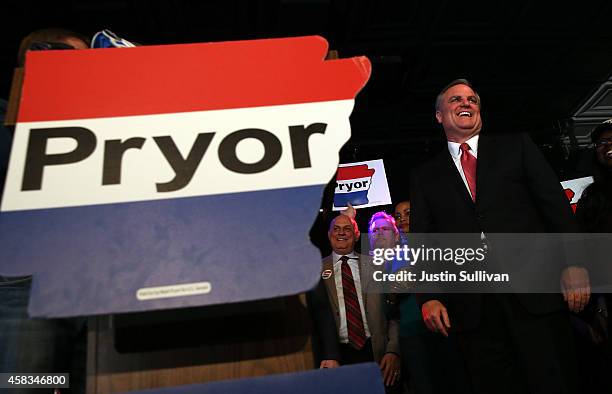 Sen. Mark Pryor speaks to supporters during an election eve supporter rally on November 3, 2014 in Little Rock, Arkansas. With one day to go before...