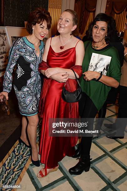 Kathy Lette, Daloni Carlisle and Meera Syal attend a fundraising event for The Eve Appeal at Claridge's Hotel on November 3, 2014 in London, England.