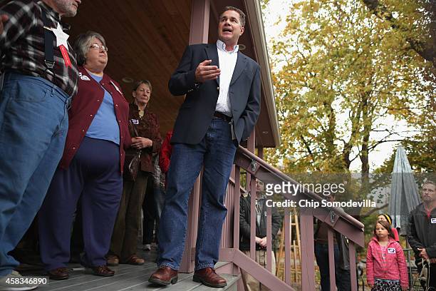 Democratic U.S. Senate candidate Rep. Bruce Braley thanks volunteers before they head out to canvass the surrounding neighborhood November 3, 2014 in...