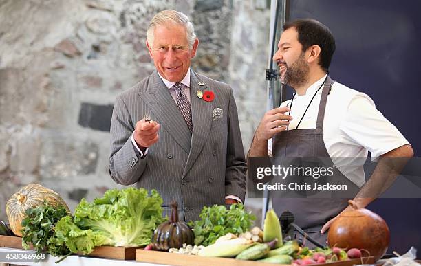 Prince Charles, Prince of Wales samples different Mexican food under the guidance of famous Mexican chef Enrique Olvera at the Museo Dolores Olmedo...