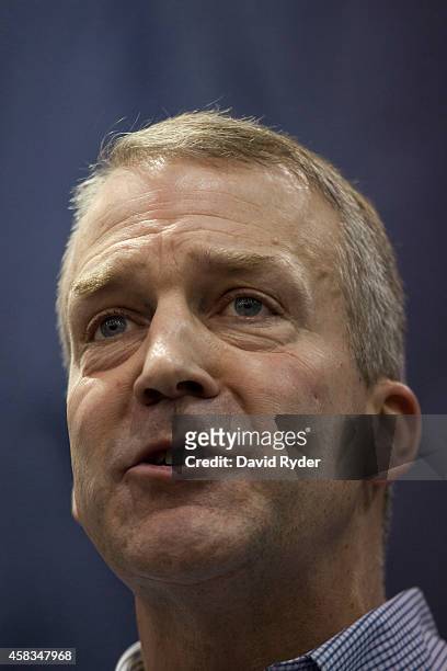 Republican Senate candidate Dan Sullivan addresses the crowd during a campaign rally at a PenAir airplane hangar on November 3, 2014 in Anchorage,...