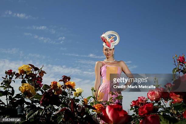Myer Fashions on the Field National Winner, Chloe Moo poses on Melbourne Cup Day at Flemington Racecourse on November 4, 2014 in Melbourne, Australia.