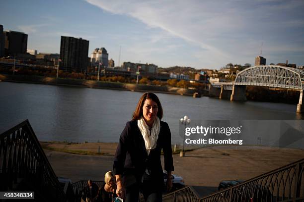 Alison Lundergan Grimes, Democratic candidate for the U.S. Senate, arrives at a campaign rally in Newport, Kentucky, U.S., on Monday, Nov. 3, 2014....