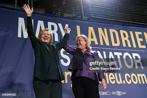 Former U.S. Secretary of State Hillary Clinton and U.S. Sen. Mary Landrieu greet supporters during the "Women with Mary Geaux Vote" event at the...