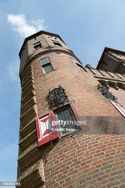 castle tower, seen up close - haarzuilens stock pictures, royalty-free photos & images