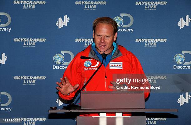 Daredevil Nik Wallenda holds a post-walk press conference at the Renaissance Hotel on November 02, 2014 in Chicago, Illinois.