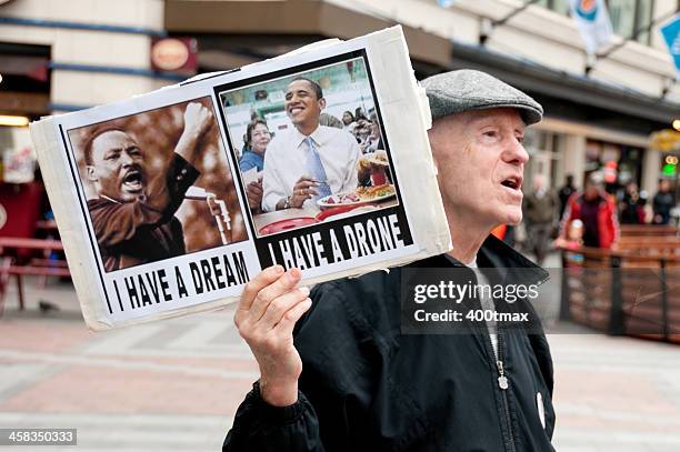 military drone protest - martin luther king center stock pictures, royalty-free photos & images
