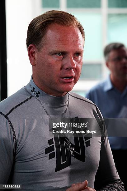 "The King of the Highwire, Nik Wallenda speaks during the "Skyscraper Live with Nik Wallenda" press conference at the Dana Hotel And Spa on October...