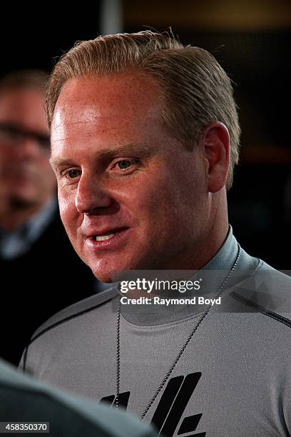 "The King of the Highwire, Nik Wallenda speaks during the "Skyscraper Live with Nik Wallenda" press conference at the Dana Hotel And Spa on October...