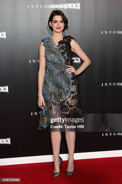 Actress Anne Hathaway attends the "Interstellar" New York premiere at AMC Lincoln Square Theater on November 3, 2014 in New York City.