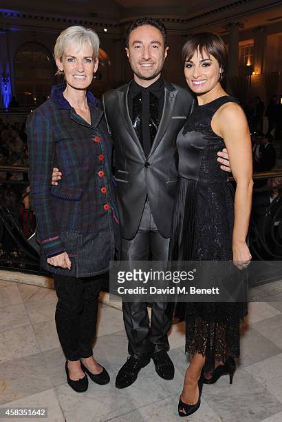 Judy Murray, Vincent Simone and Flavia Cacace attends an after party following the press night performance of "Dance 'Til Dawn" at The The Waldorf...