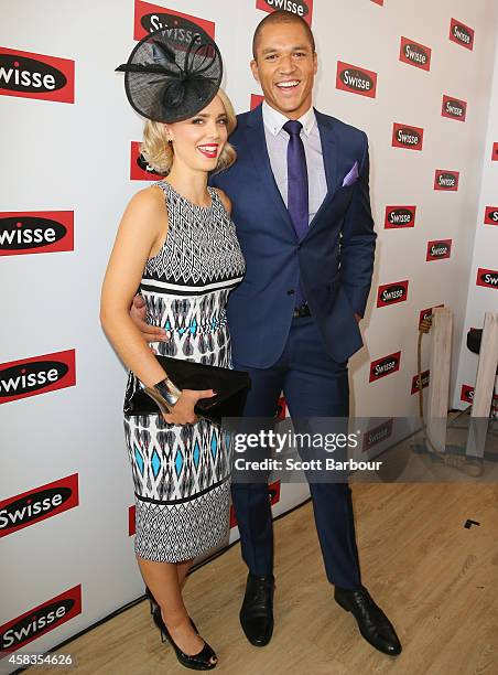 Blake Garvey and Louise Pillidge attend the Swisse Marquee on Melbourne Cup Day at Flemington Racecourse on November 4, 2014 in Melbourne, Australia.