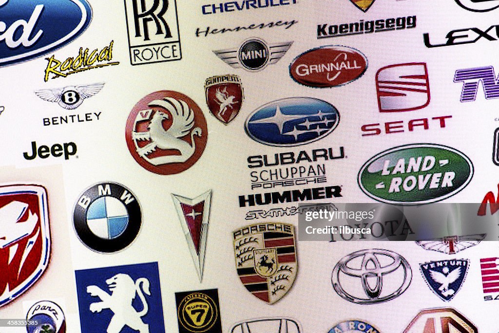 Collection of car manufacturer logos on computer screen