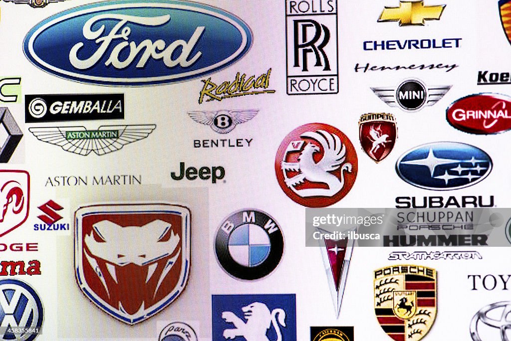 Collection of car manufacturer logos on computer screen