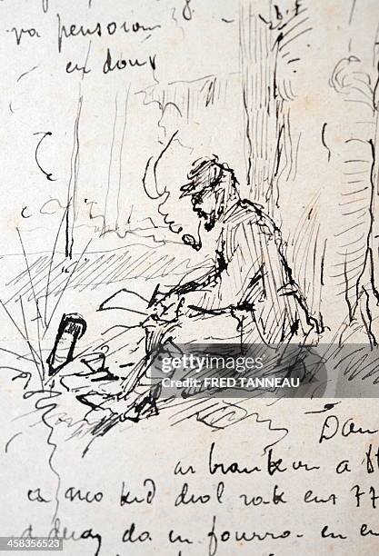 Picture taken on November 3, 2010 in Sibril, western France, shows an unpublished sketch drawn by priest Jean-Marie Conseil, who was corporal and a...