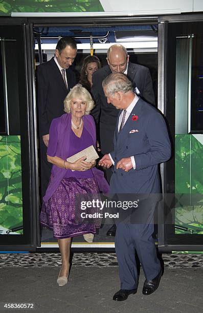 Prince Charles, Prince of Wales and Camilla, Duchess of Cornwall step off a British designed bus that will be used in the Mexico transport system at...