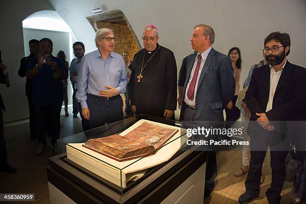 Famous Art Critic Vittorio Sgarbi , Bishop of Rossano Giuseppe Satriano, the Mayor Stefano Mascaro, and the architect Antonio Aprilino look at the...