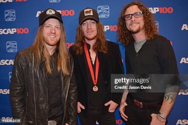 Recording Artists Jaren Johnston, Kelby Ray and Neil Mason or The Cadillac Three attend the 52nd annual ASCAP Country Music awards at Music City...