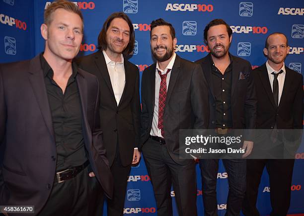 Trevor Rosen, Geoff Sprung, Matthew Ramsey, Brad Tursi and Whit Sellers of Old Dominion attend the 52nd annual ASCAP Country Music awards at Music...