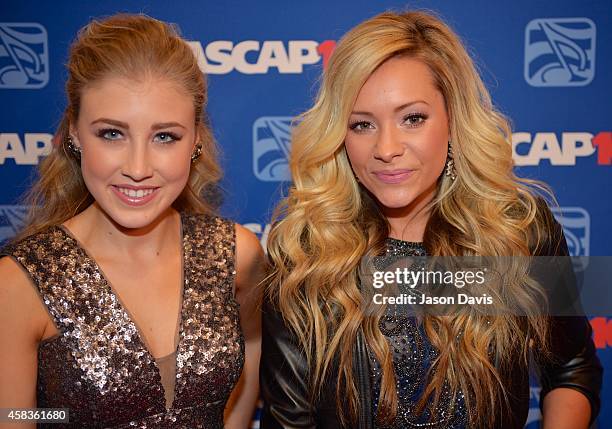 Recording Artists Maddie and Tay arrive at the 52nd annual ASCAP Country Music awards at Music City Center on November 3, 2014 in Nashville,...