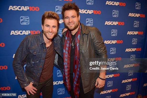 Recording Artists Colton and Zach Swon of The Swom Brothers attend the 52nd annual ASCAP Country Music awards at Music City Center on November 3,...