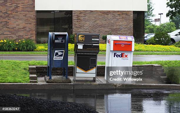 three curbside drive through mail collection boxes - federal express stock pictures, royalty-free photos & images