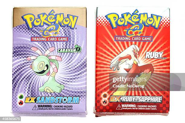 decks of pokemon trading cards - trading card stock pictures, royalty-free photos & images