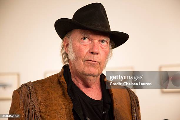 Musician / artist Neil Young attends his opening night reception for "Special Deluxe" at Robert Berman Gallery on November 3, 2014 in Santa Monica,...