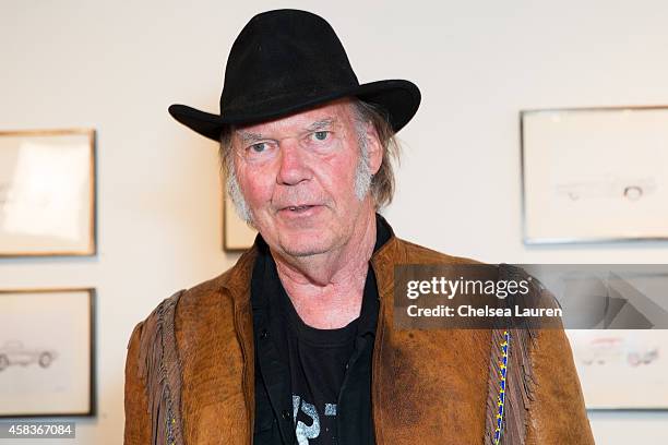 Musician / artist Neil Young attends his opening night reception for "Special Deluxe" at Robert Berman Gallery on November 3, 2014 in Santa Monica,...