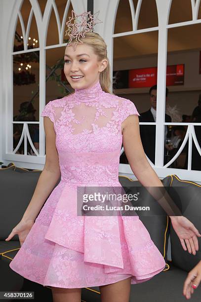 Model Gigi Hadid at the Emirates Marquee on Melbourne Cup Day at Flemington Racecourse on November 4, 2014 in Melbourne, Australia.
